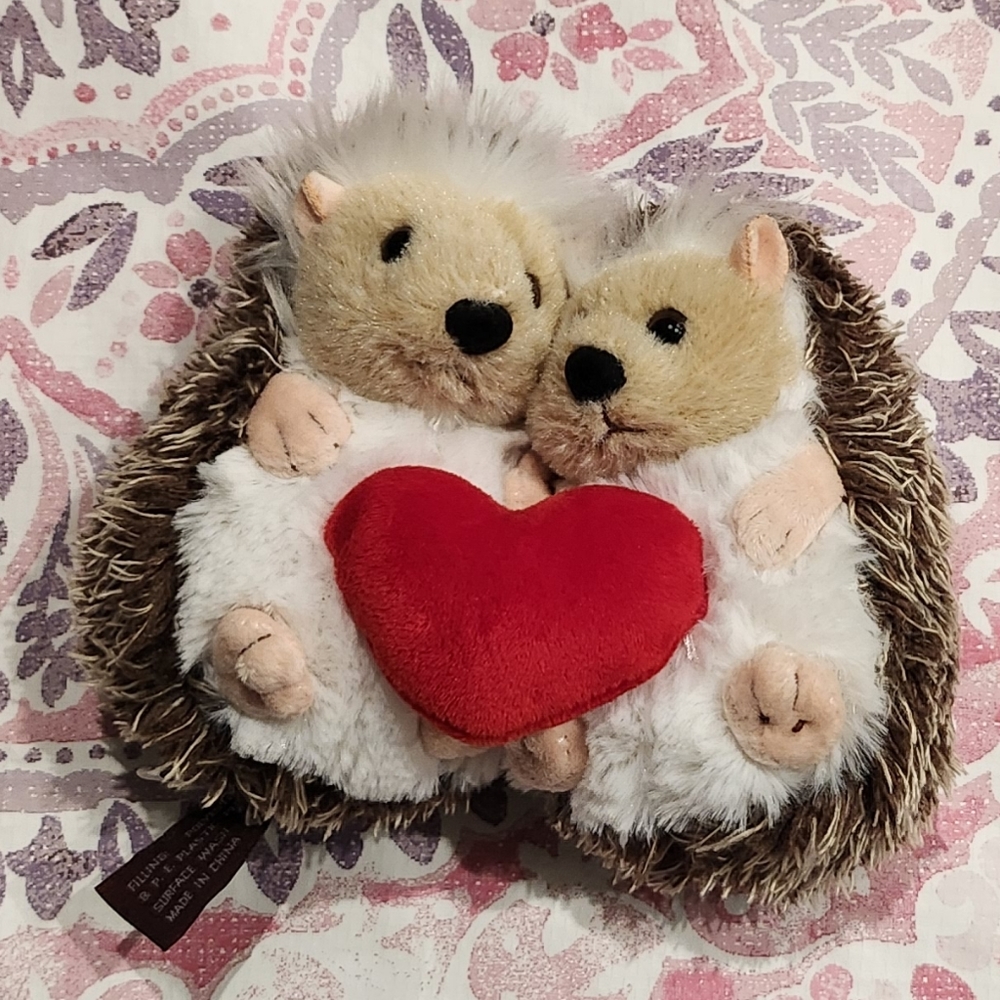 The Bearington Collection Lovie & Dovey Hedgehogs Red Heart Plush Stuffed Animal